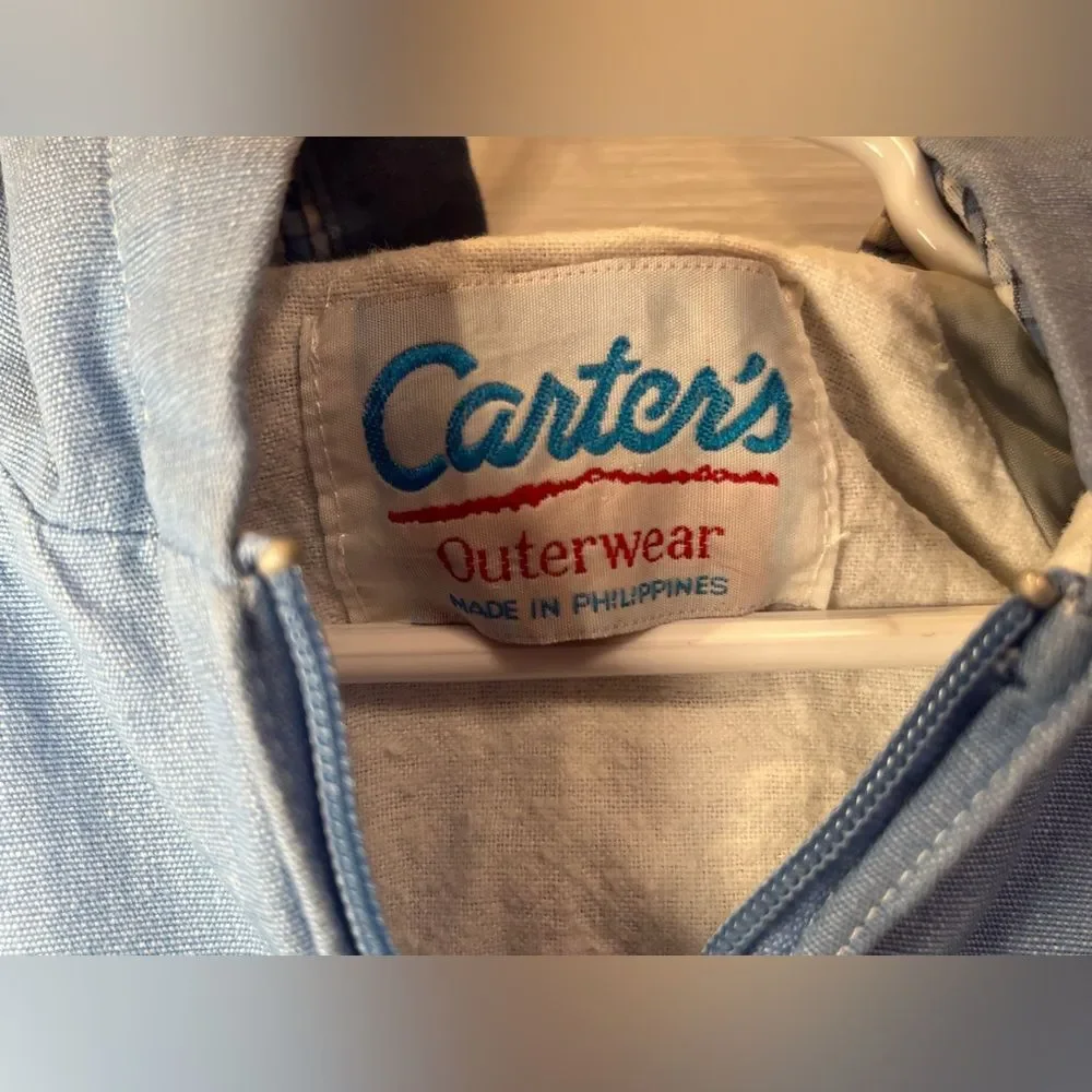 Vintage Carters blue hooded zip-up jacket with a plaid lining Size 4T